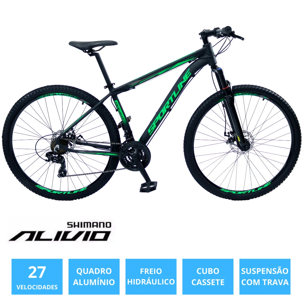 Bicicleta 29 shimano alivio 27v freio hidr. c/ trava cassete st10 preto/verde 19