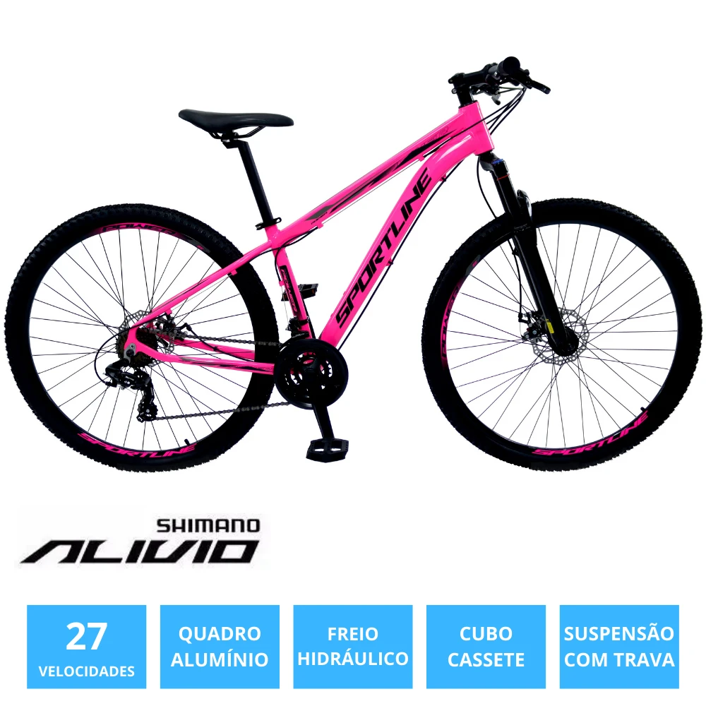Bicicleta 29 shimano alivio 27v freio hidr. c/ trava cassete st10 rosa/preto 15.5