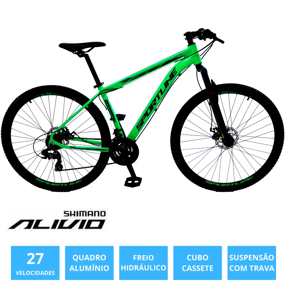Bicicleta 29 shimano alivio 27v freio hidr. c/ trava cassete st10 verde/preto 19