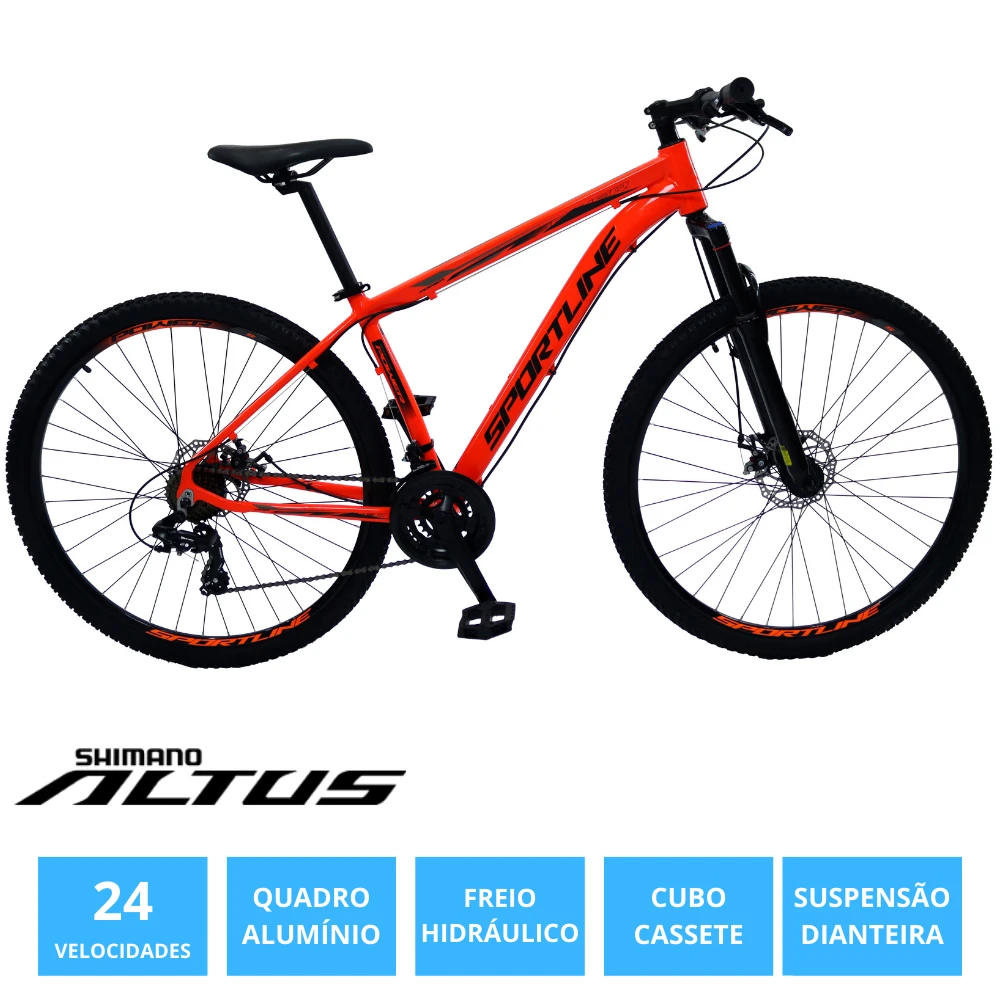 Bicicleta 29 shimano altus 24v freio hidráulico cassete st6 laranja/preto 17