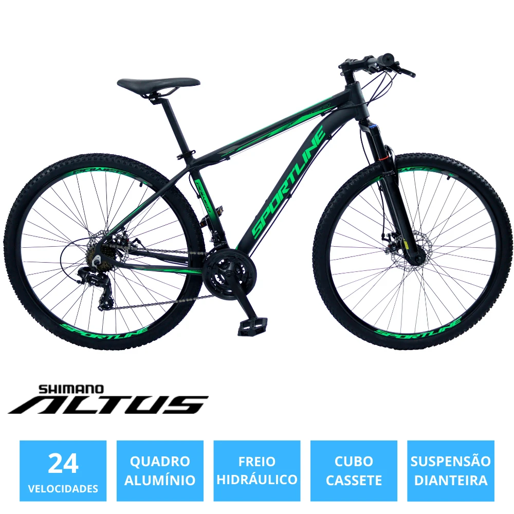 Bicicleta 29 shimano altus 24v freio hidráulico cassete st6 preto/verde 17