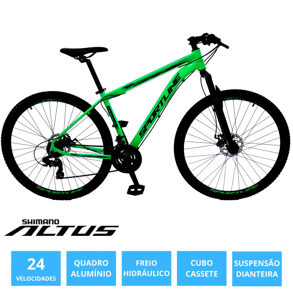 Bicicleta 29 shimano altus 24v freio hidráulico cassete st6 verde/preto 19