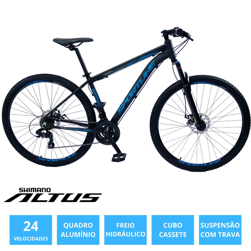 Bicicleta 29 shimano altus 24v freio hidráulico c/ trava st5 preto/azul 19