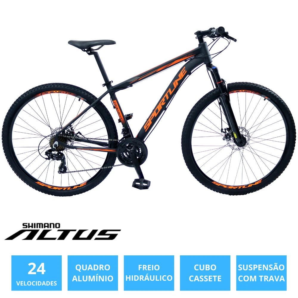 Bicicleta 29 shimano altus 24v freio hidráulico c/ trava st5 preto/laranja 19