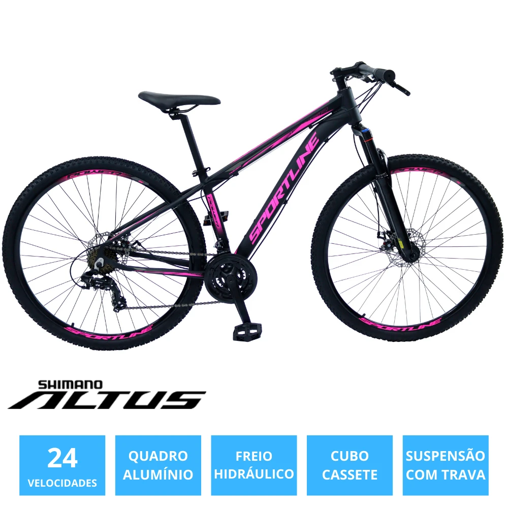 Bicicleta 29 shimano altus 24v freio hidráulico c/ trava st5 preto/rosa 15.5