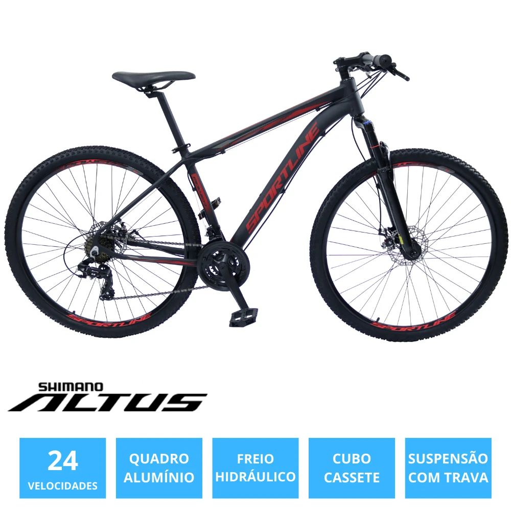 Bicicleta 29 shimano altus 24v freio hidráulico c/ trava st5 preto/vermelho 17