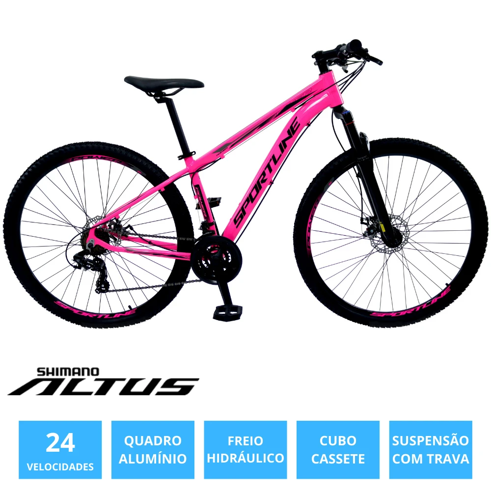 Bicicleta 29 shimano altus 24v freio hidráulico c/ trava st5 rosa/preto 15.5