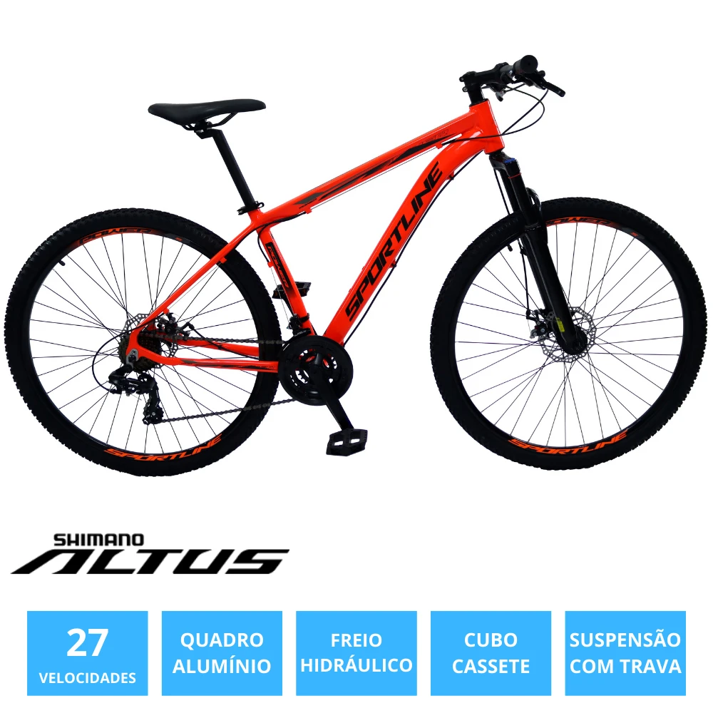 Bicicleta 29 shimano altus 27v freio hidr. c/ trava cassete st9 laranja/preto 19
