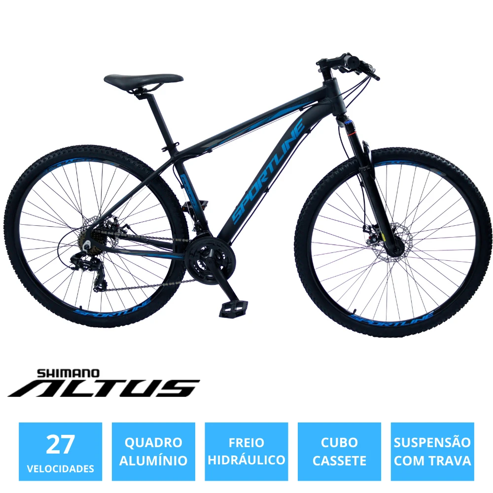 Bicicleta 29 shimano altus 27v freio hidr. c/ trava cassete st9 preto/azul 19