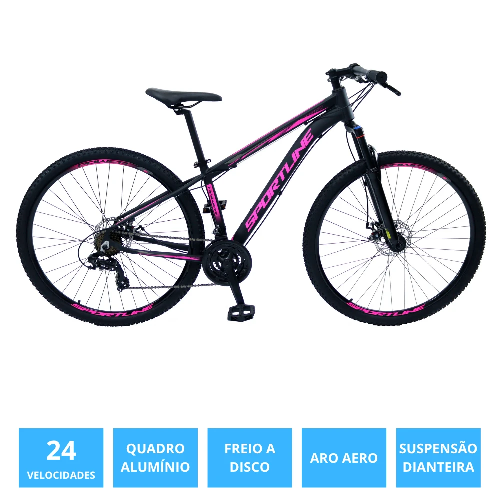 Bicicleta 29 câmbio importado 24v freio a disco st2 preto/rosa 15.5