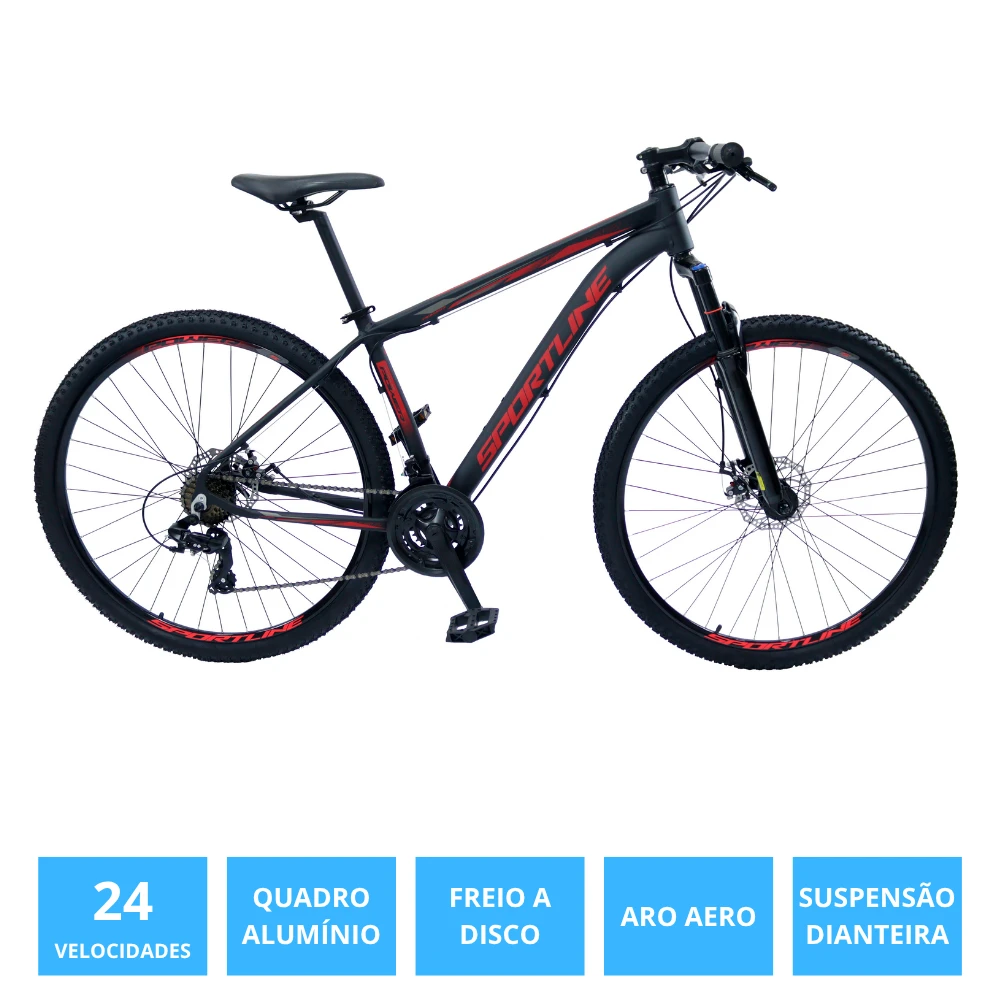 Bicicleta 29 câmbio importado 24v freio a disco st2 preto/vermelho 19