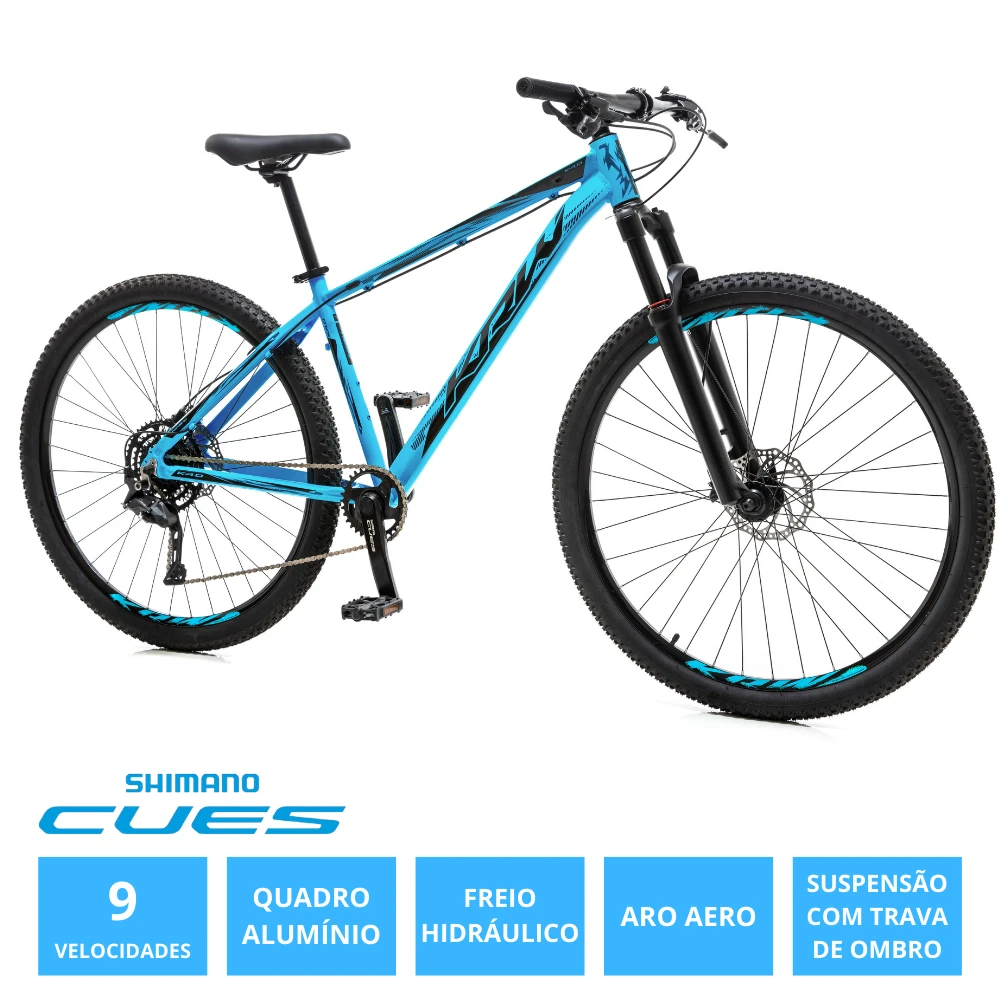 Bicicleta 29 alumínio shimano cues 9v freio hidr. trava guidão w17 azul/preto 17