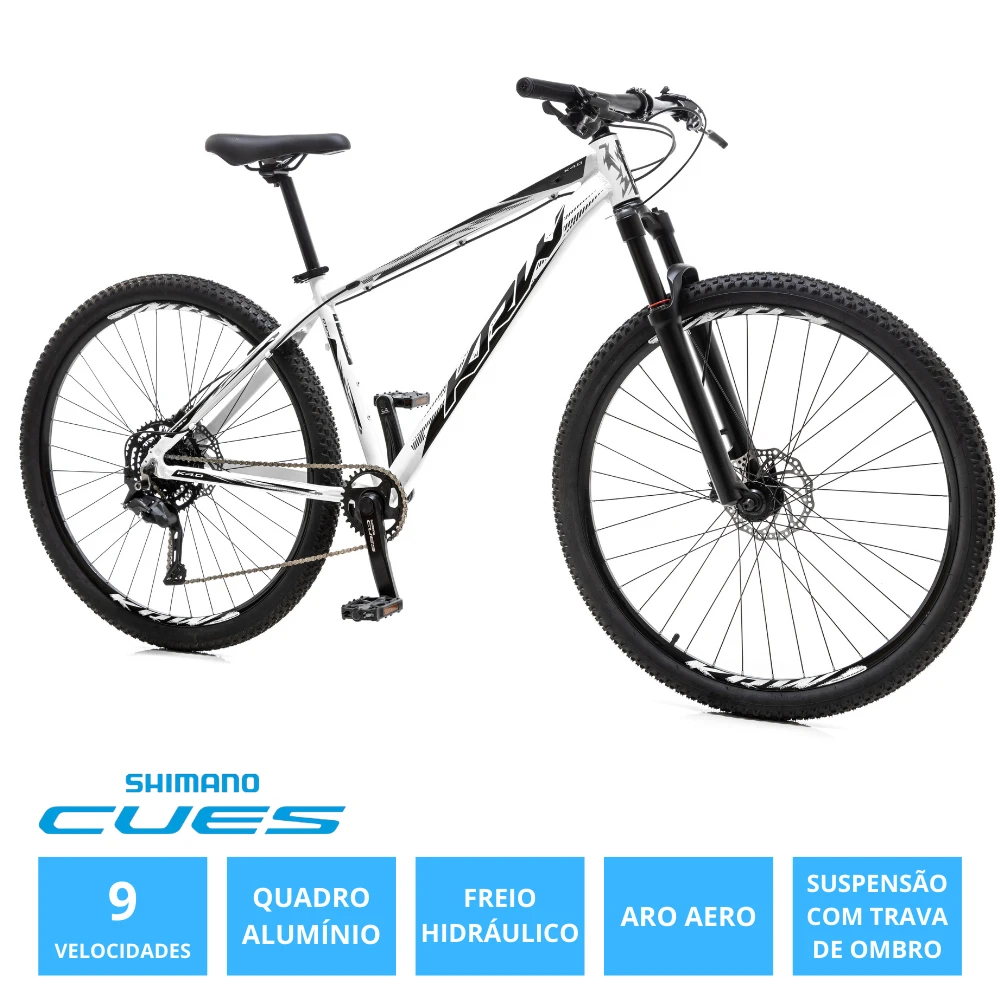 Bicicleta 29 alumínio shimano cues 9v freio hidr. trava guidão w17 branco/preto 21