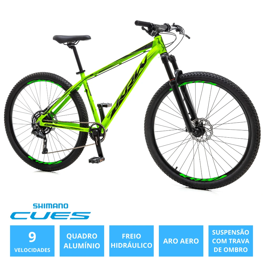 Bicicleta 29 alumínio shimano cues 9v freio hidr. trava guidão w17 verde/preto 21