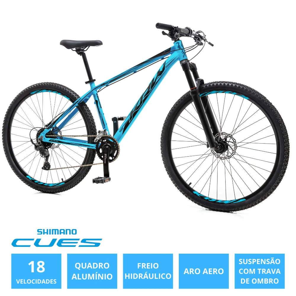 Bicicleta 29 alumínio shimano cues 18v freio hidr. trava guidão w18 azul/preto 21
