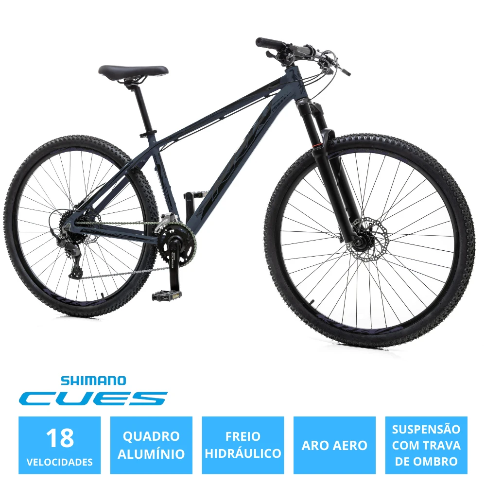 Bicicleta 29 alumínio shimano cues 18v freio hidr. trava guidão w18 grafite/preto 15.5