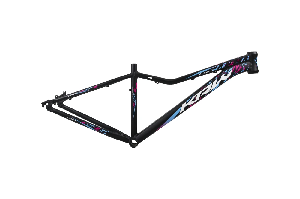 Quadro bicicleta aro 29 alumínio 6061 mtb krw 4.0 preto/rosa e azul 15.5