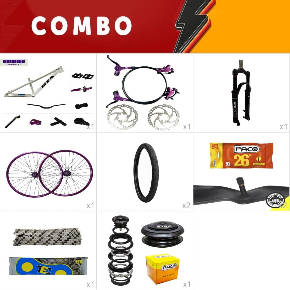       combo 1 bike gravity branco com freio hidraulico - completo - confira os itens
