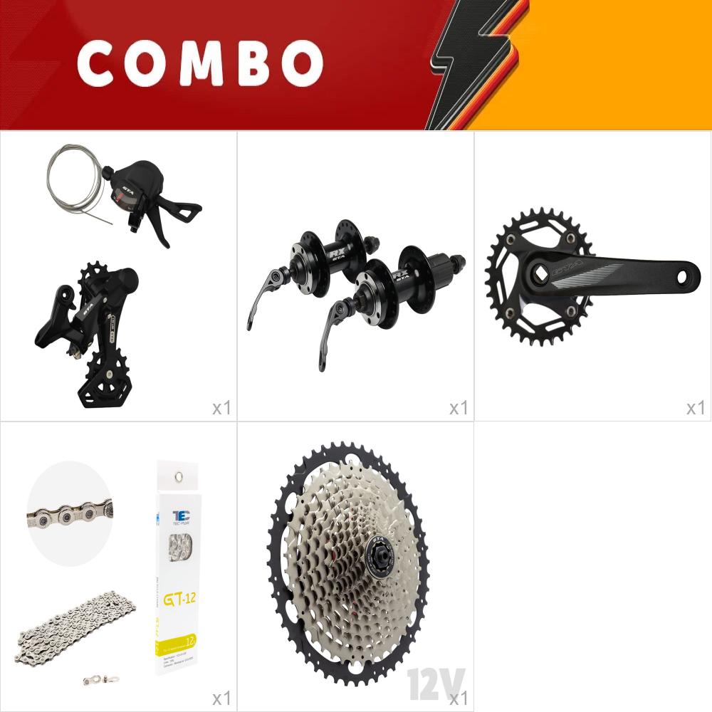    combo 1 kit relação 1x12 start - pedivela ponta quadrada coroa em aço, cubos esferados, corrente 12v tec, cassete 11/50, alavanca e cambio start
