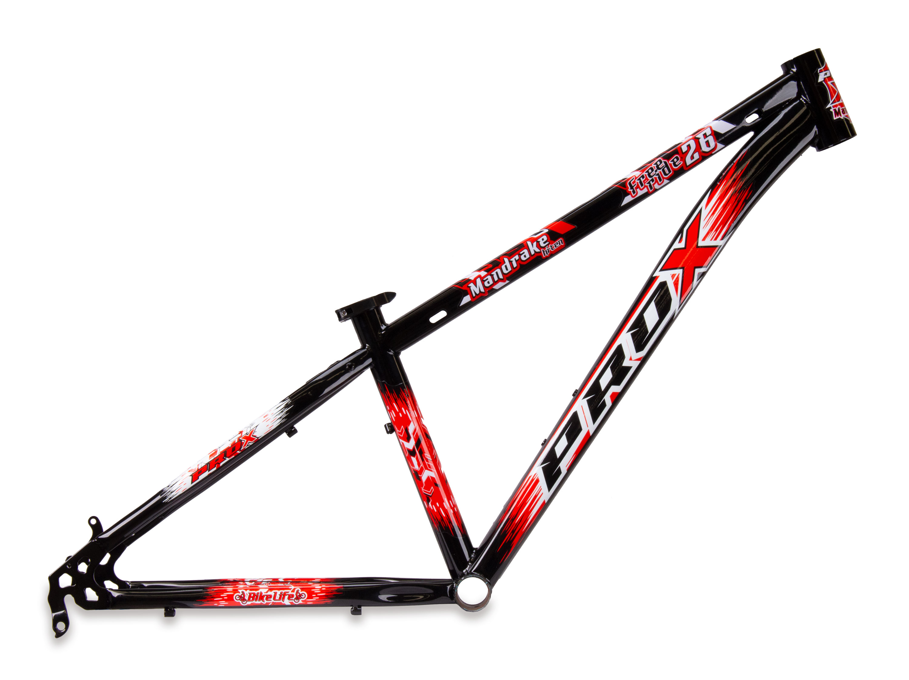 Quadro 26 freeride wheeling pro-x mandrake pump track grau cor preto e vermelho