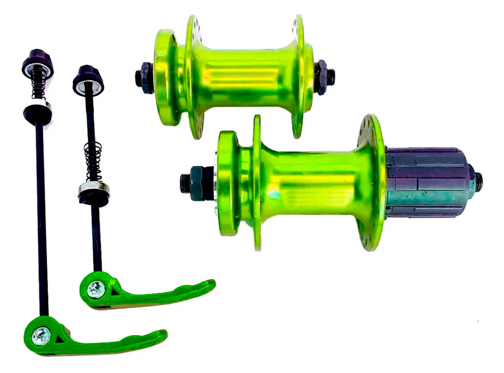 Par de cubo mtb flay 32 furos rolamentado alumínio k7 verde