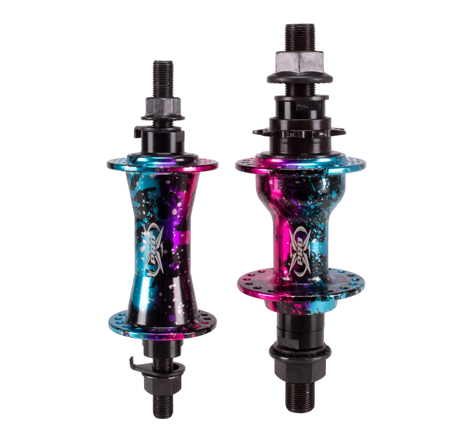 Par cubo pro-x bmx 36f cog 9d - eixo t 14mm - diant 3/8 - camaleão azul