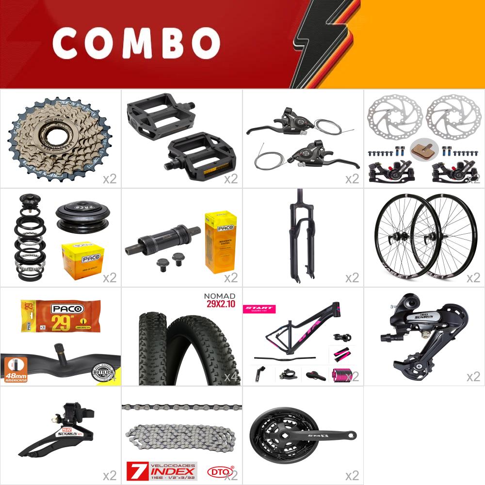         combo 29 2x start tam. 15.5 fem. preto/rosa - sem cabos e conduites - confira itens