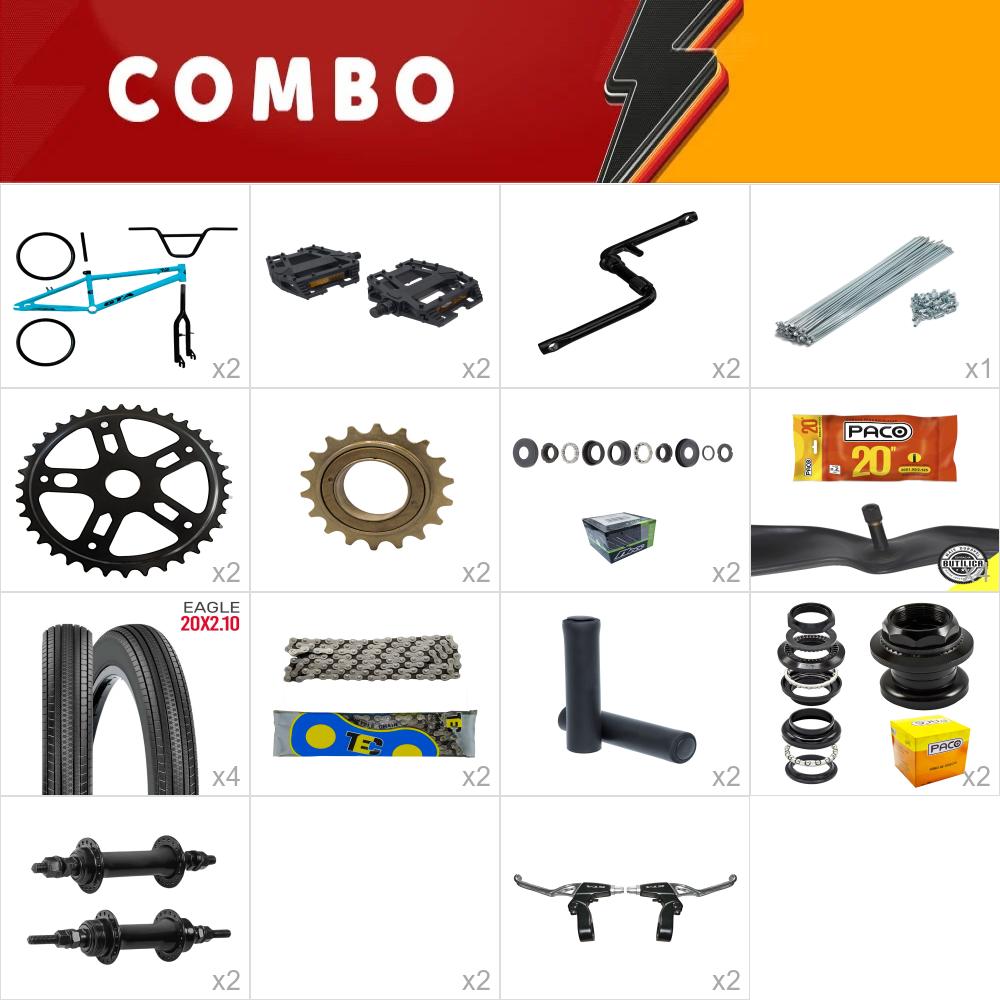  combo montagem bmx 2x gta flip azul preto com kit - confira os itens
