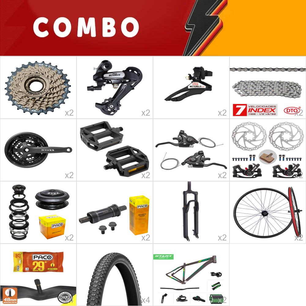 combo 29 2x start tam. 21 cinza/verde - sem cabos e conduites - confira itens