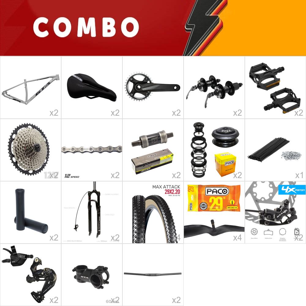 2x kit bike climb 21 - cinza - relação 1x12 - freio hidráulico 4 pistões - suspensão com trava remota