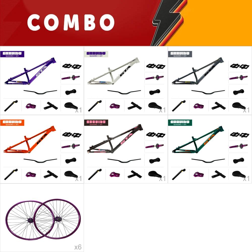                       promocional 10% de desconto -6x quadro freeride 26 gravity verde, branco, preto, laranja, cinza e roxo com kit + roda montada com cubo barulhento 