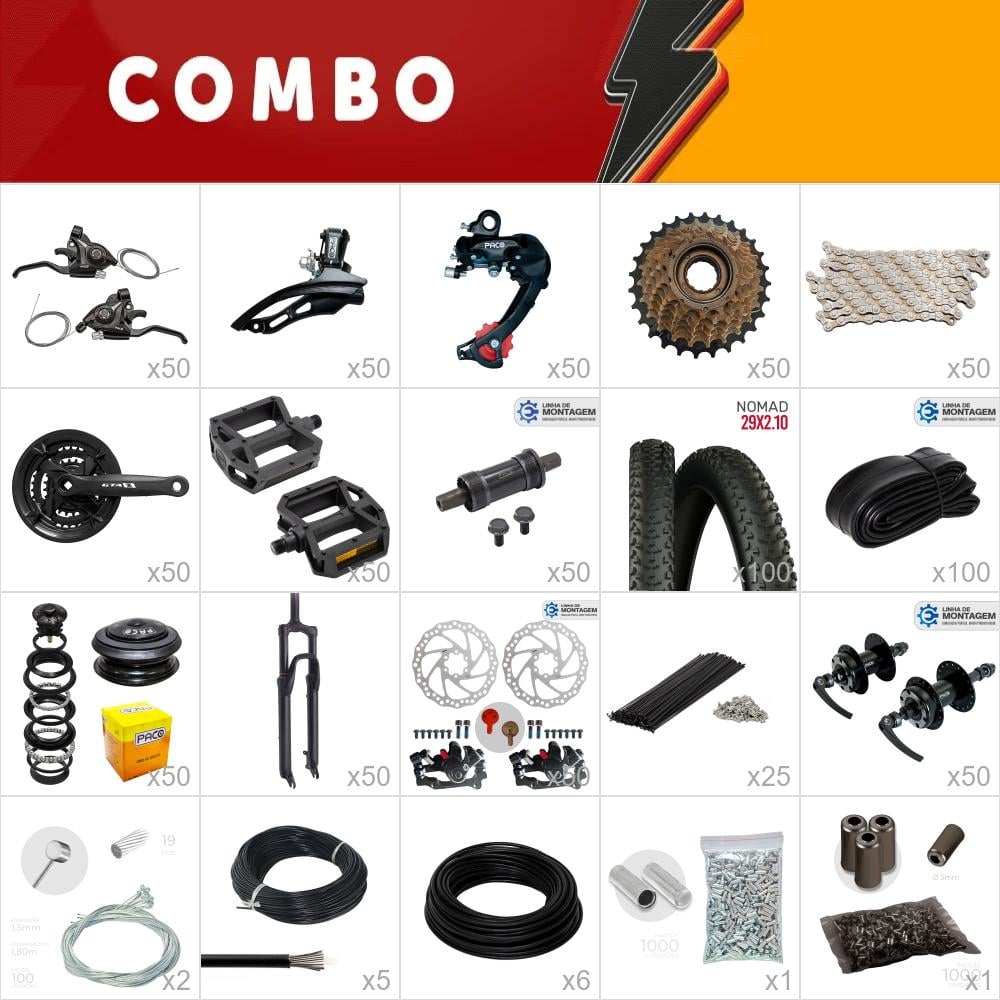 Combo montagem 50 bikes start - relação paco - (não acompanha quadro+kit e aros) confira os itens 
