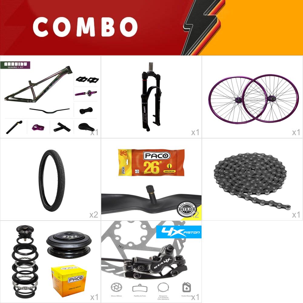     combo gravity violeta galatico com freio hidraulico - completo - confira os itens