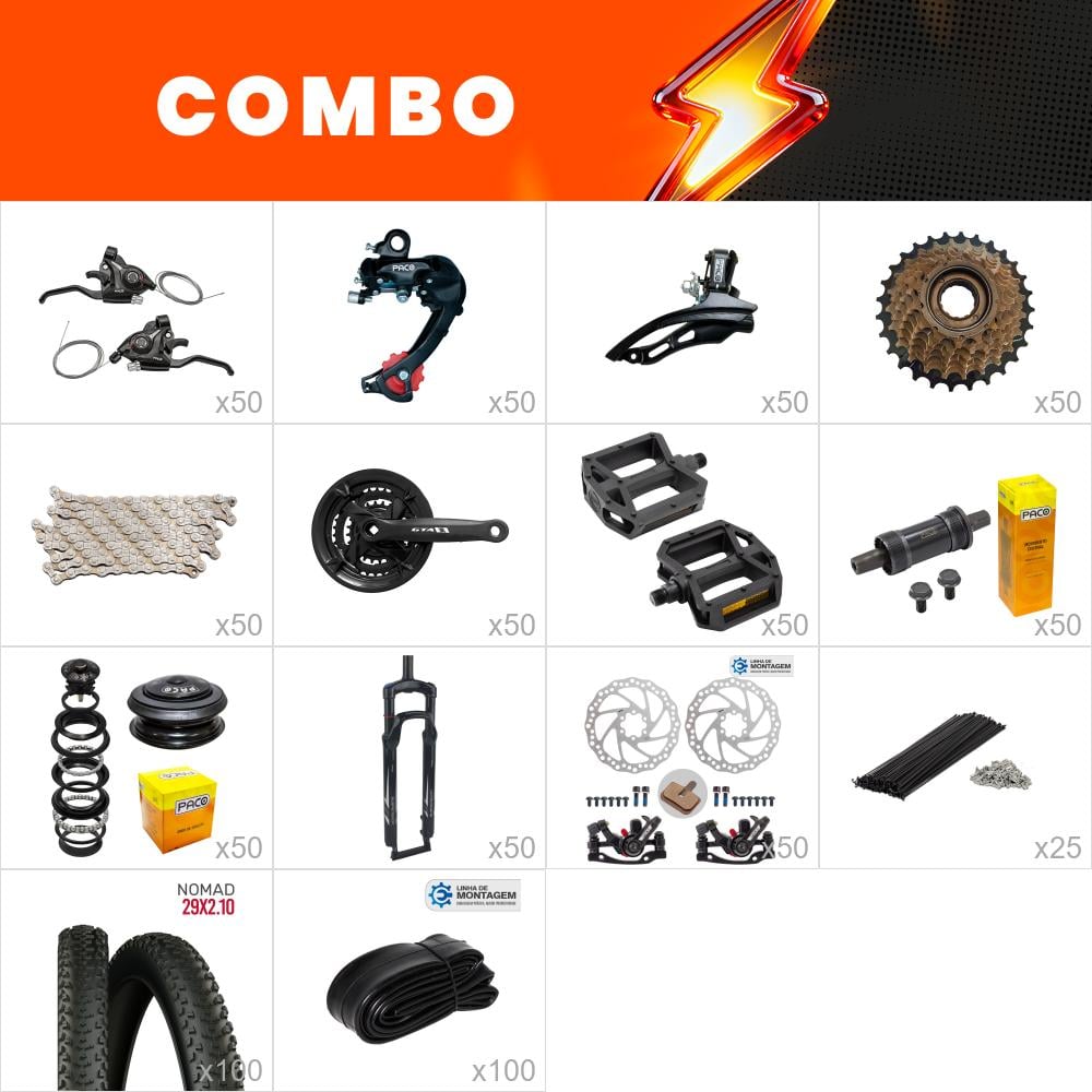   combo montagem 50x bikes start - relação paco -  (não acompanha quadro kit, cubo, aros, cabos e conduites) - confira os itens