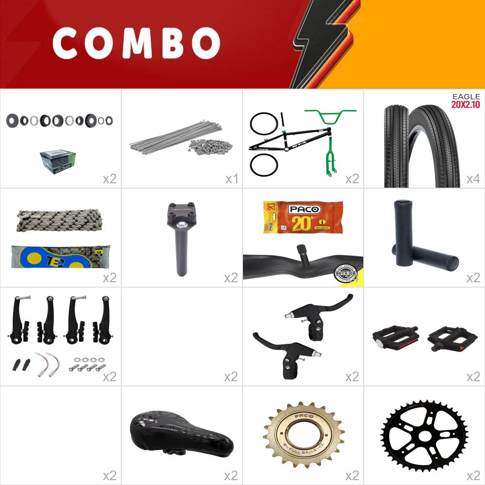 Combo bmx 2x gta flip preto/verde - falta direção standard - confira os itens