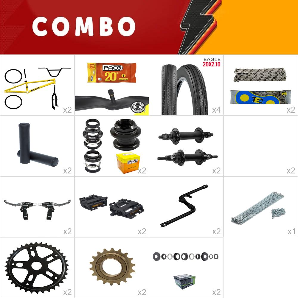  combo montagem bmx 2x gta flip amarelo e preto com kit - confira os itens