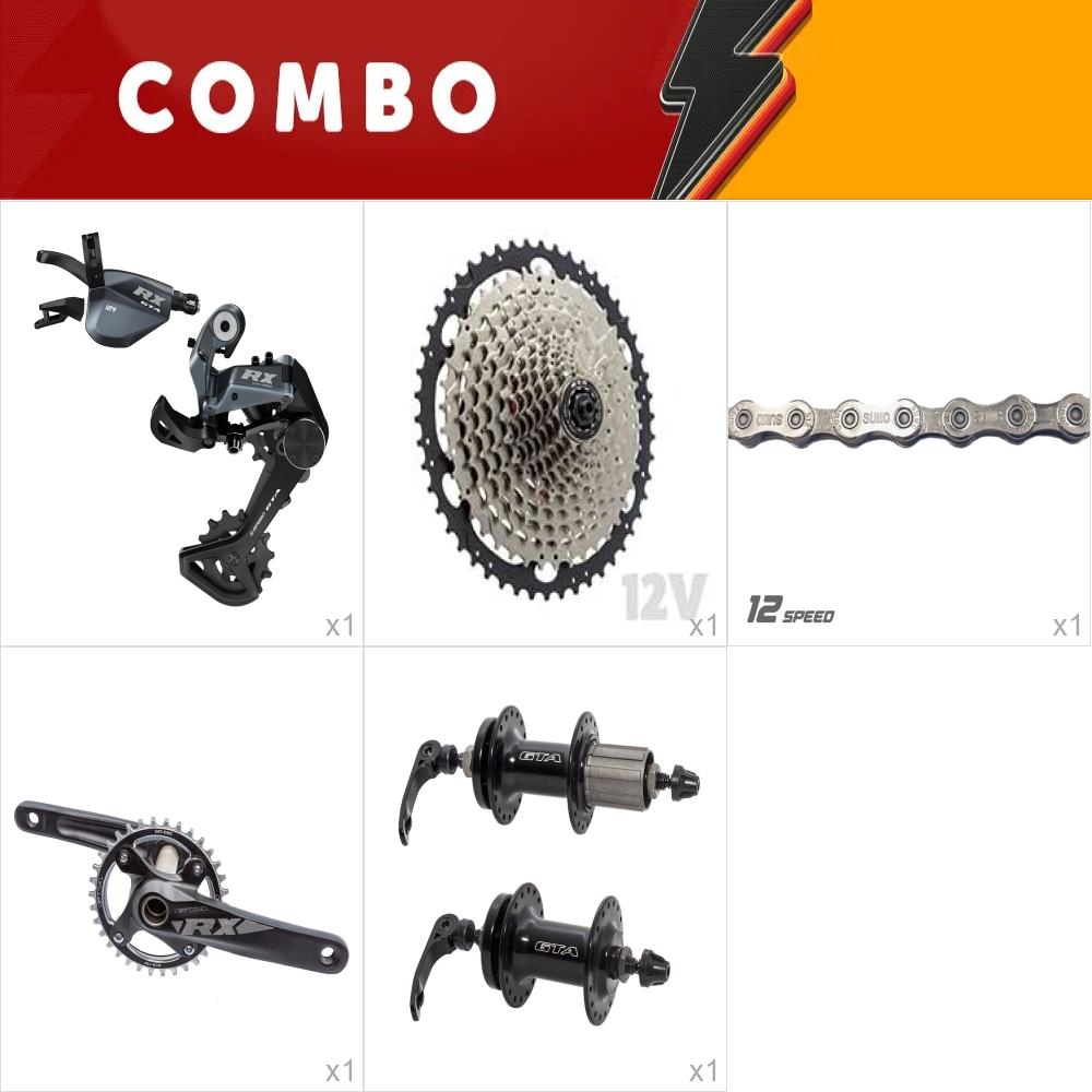           combo 1x kit relação 1x12 rx black  - pedivela integrado com central, corrente, cassete 11/52, alavanca, cambio  cubos - confira itens 