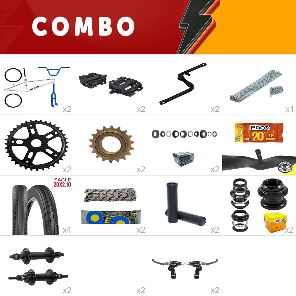  combo montagem bmx 2x gta flip branco e azul escuro com kit - confira os itens