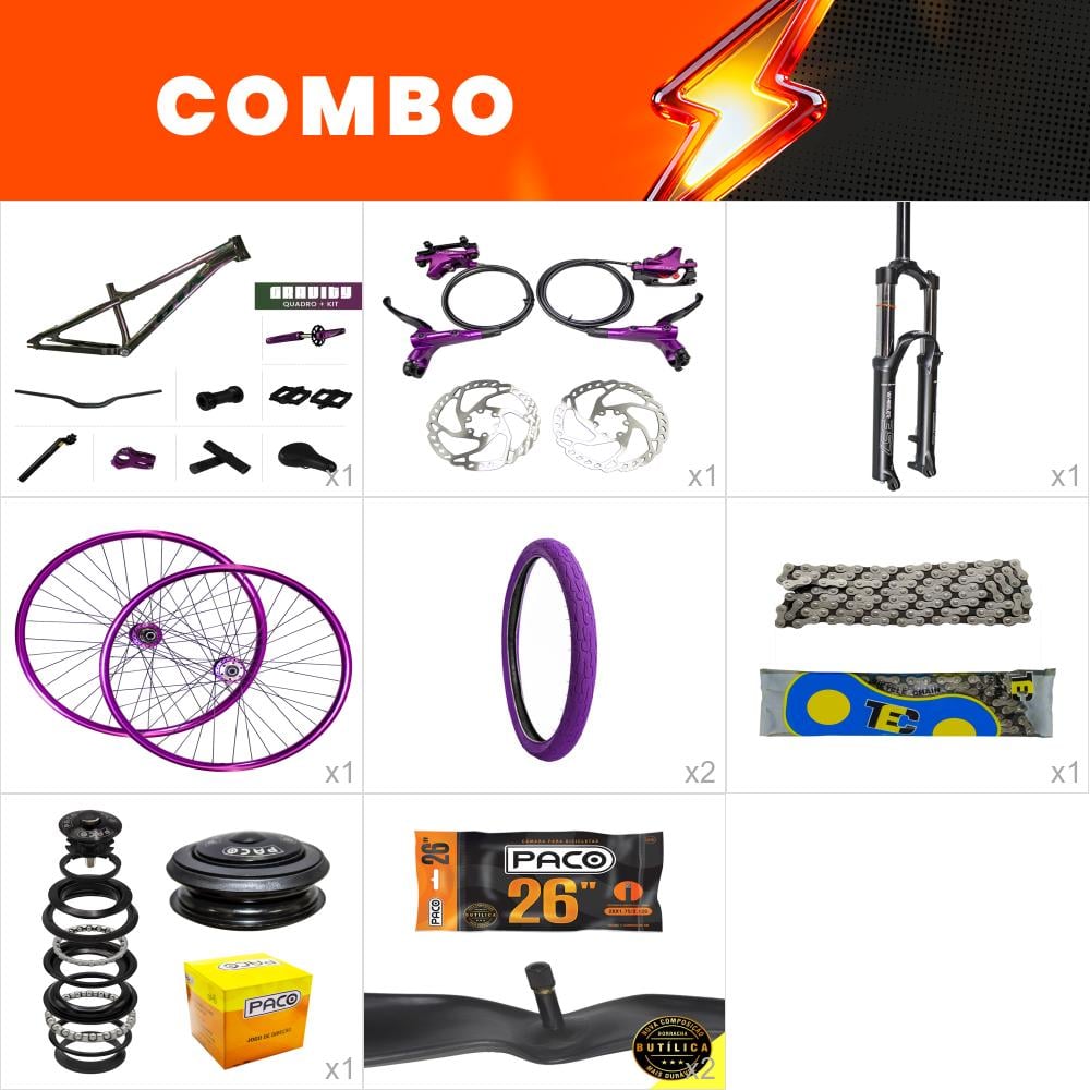         combo 1 bike gravity violeta galático com freio hidraulico - confira os itens
