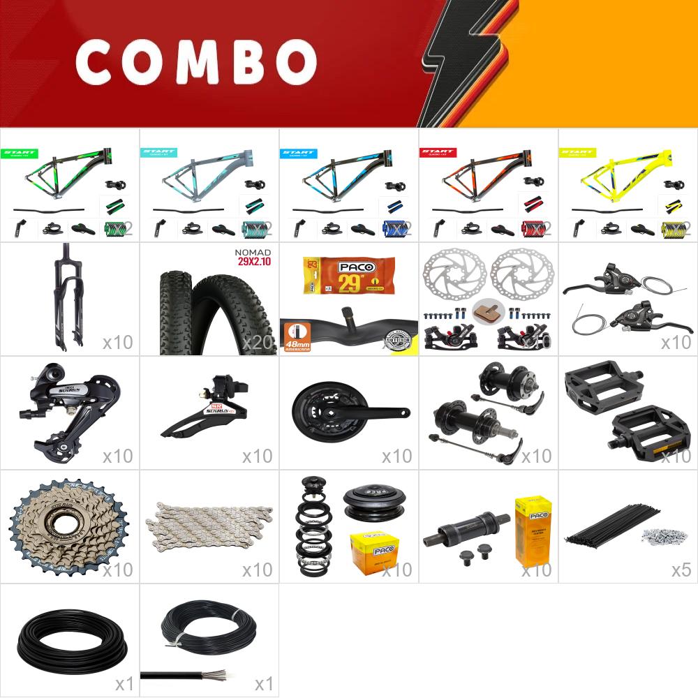   10x kit bike start 29 - cores sortidas - tam 15 19 e 21 - 21v sunrun - freio mecânico - sem aros - confira os itens