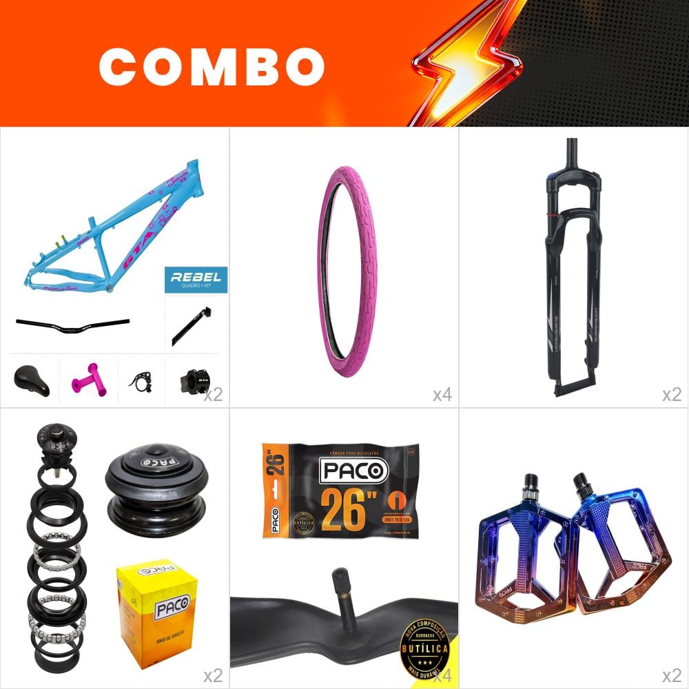                                                                                combo 2x freeride rebel azul/pink - confira itens