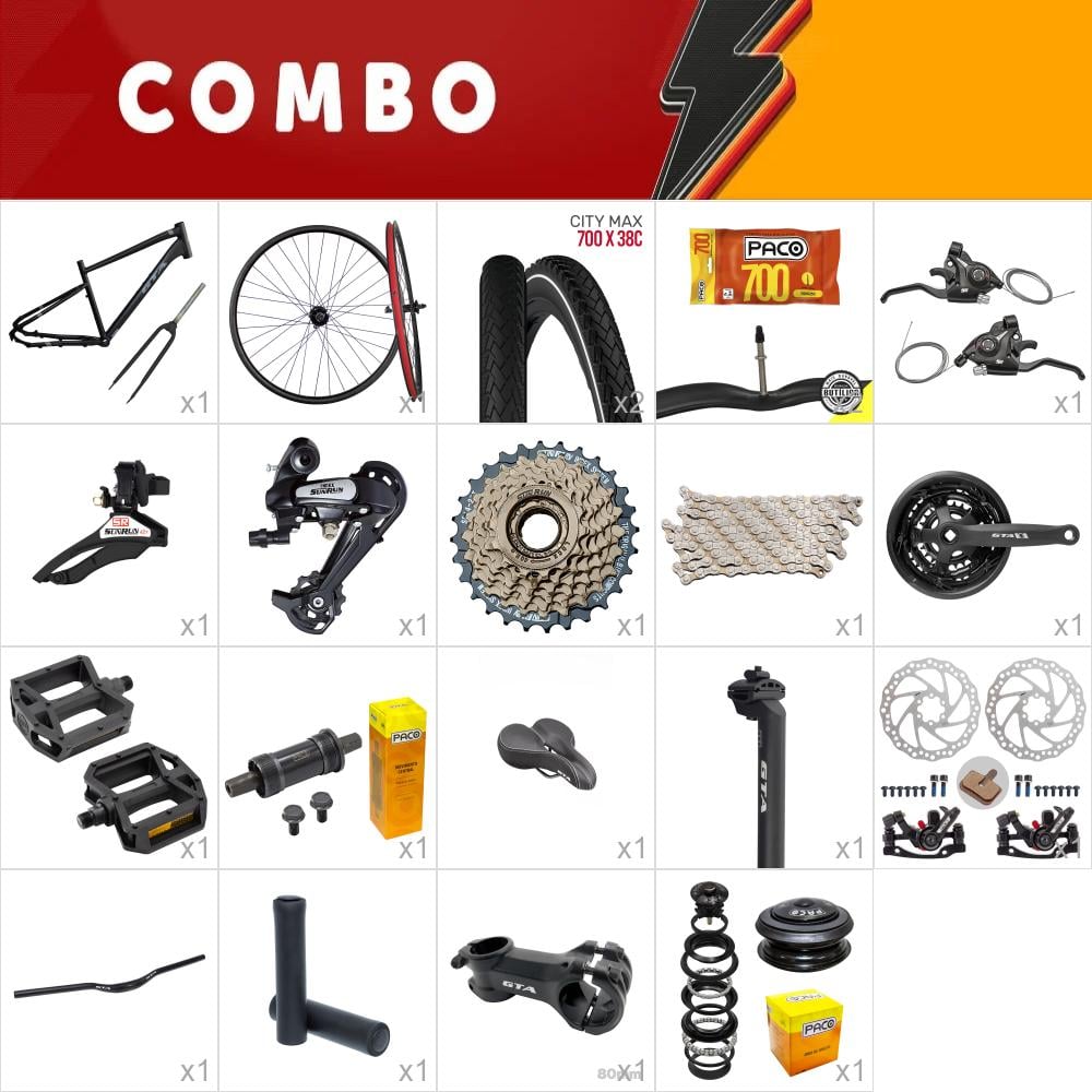           combo 1x kit montagem gta urban cinza - roda montada - 21 velocidades - falta abraçadeira 31.8, cabos e conduites - confira itens