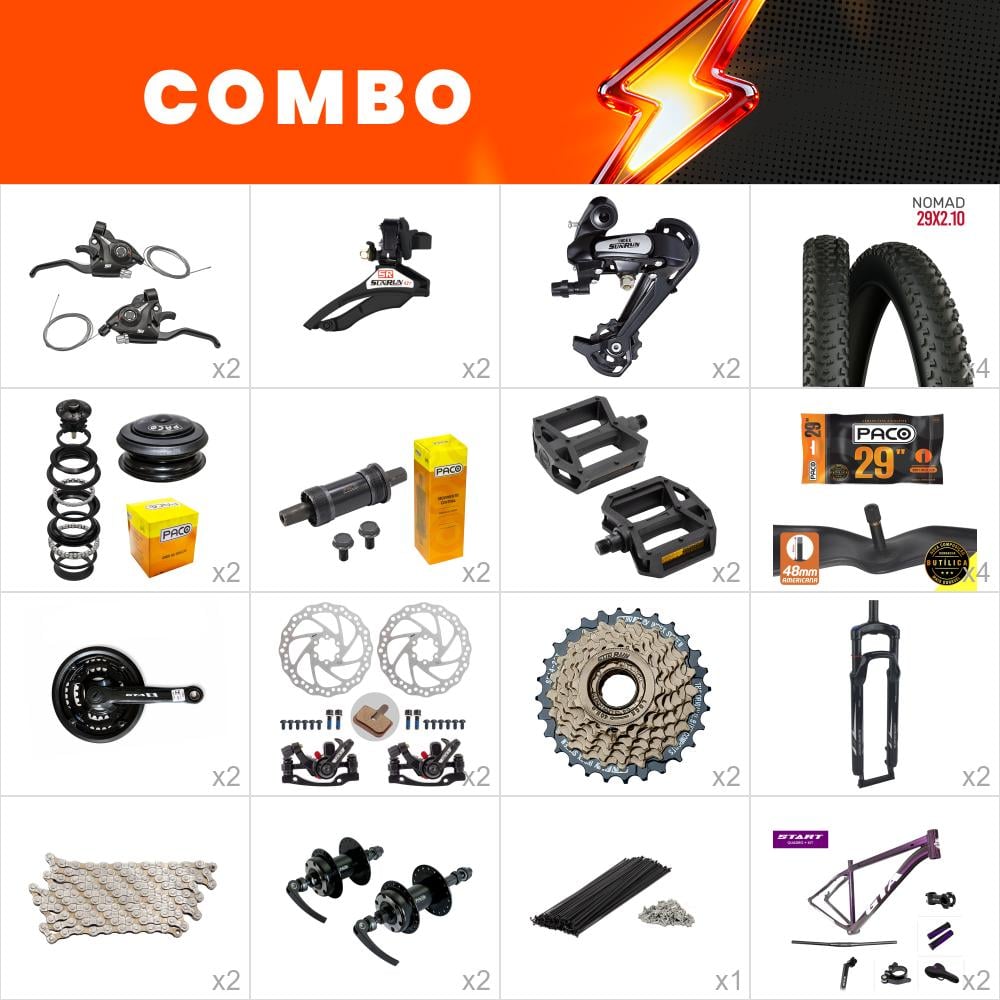                             combo 2x gta start aro 29 tam 17 roxo <b>21v</b> sun run - sem aros, cabos e conduites - confira os itens