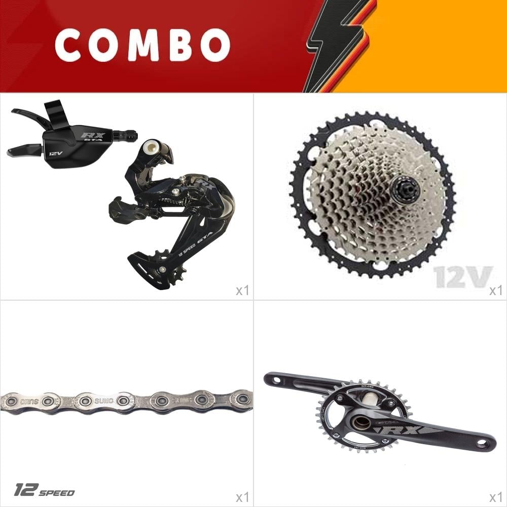 Combo 1x kit relação 1x12 rx - pedivela integrado com central, corrente, cassete 11/52 , alavanca e cambio - confira itens 