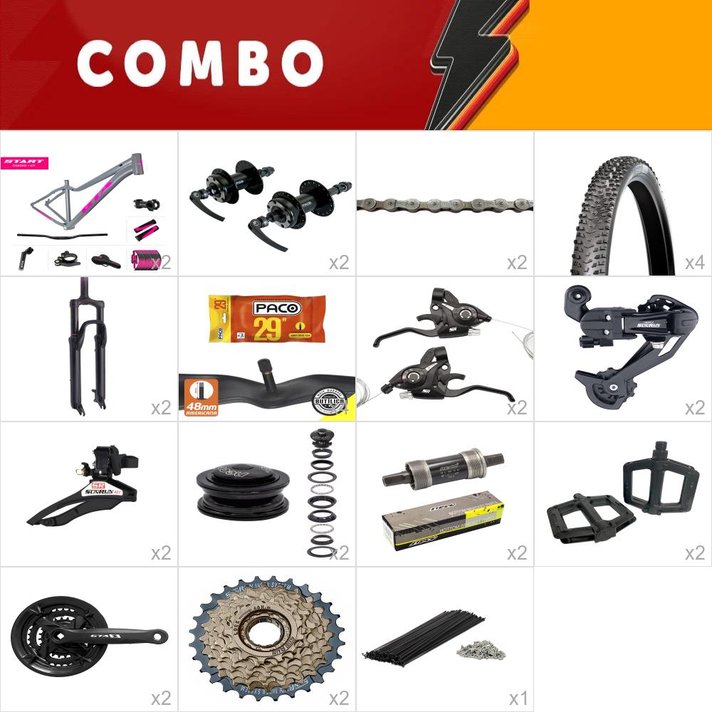   combo 2x start fem tam 15.5 cinza/rosa  24v - aro 29 - sem freios, aro, fita de aro, cabos e conduites - confira os itens