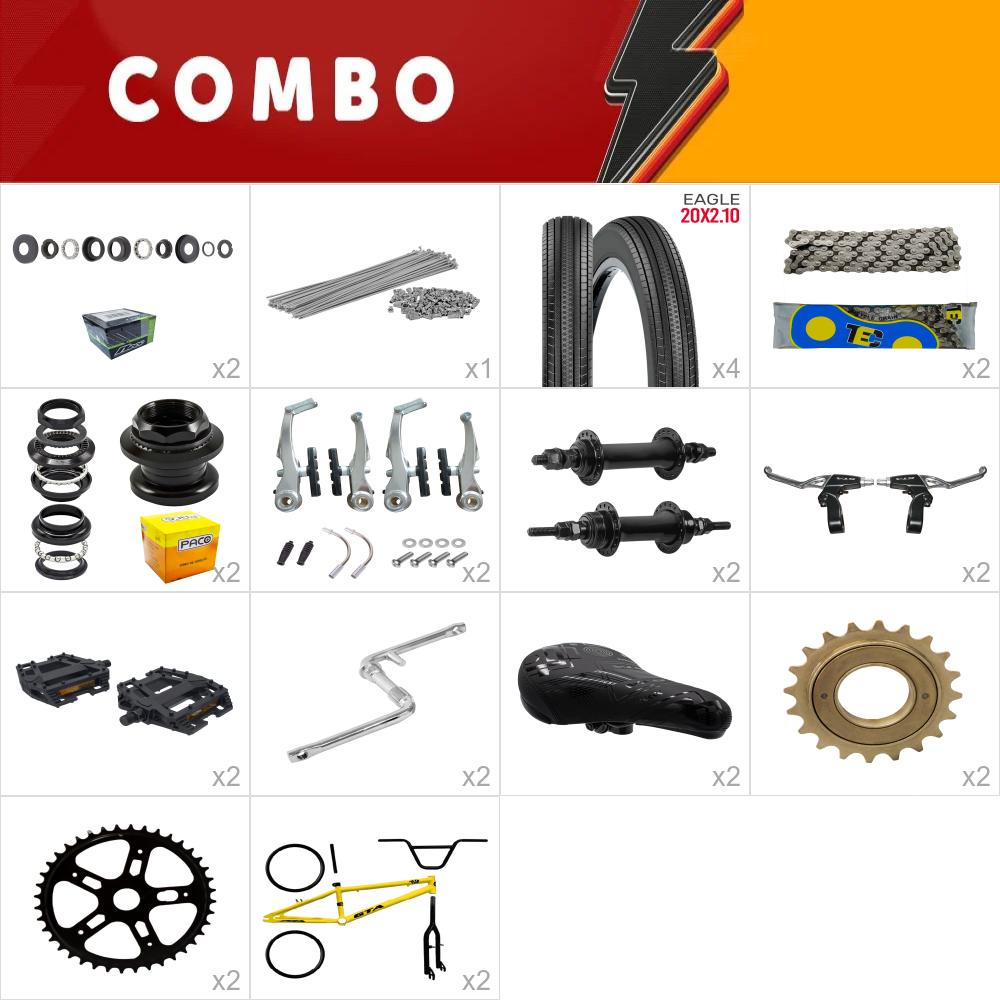     combo montagem bmx 2x gta flip amarelo e preto - falta sup. guidao, manopla, camara  - confira os itens