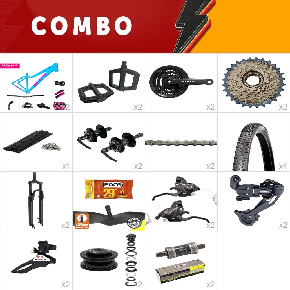   combo 2x start fem tam 15.5 azul/rosa  24v - aro 29 - sem freios, aro, fita de aro, cabos e conduites - confira os itens