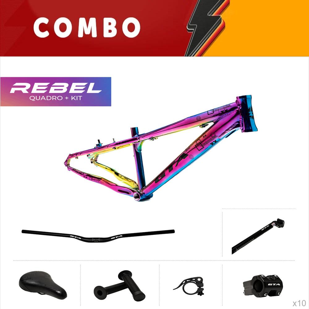  promocional 5% de desconto - 10x quadros 26 freeride gta rebel camaleão (rainbow) guidão, suporte de guidão, canote, selim, manopla e abraçadeira