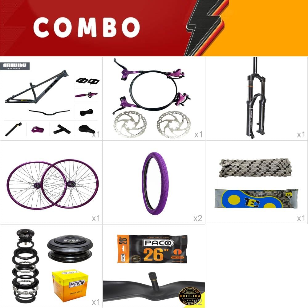          combo 1 bike gravity cinza com freio hidraulico - confira os itens