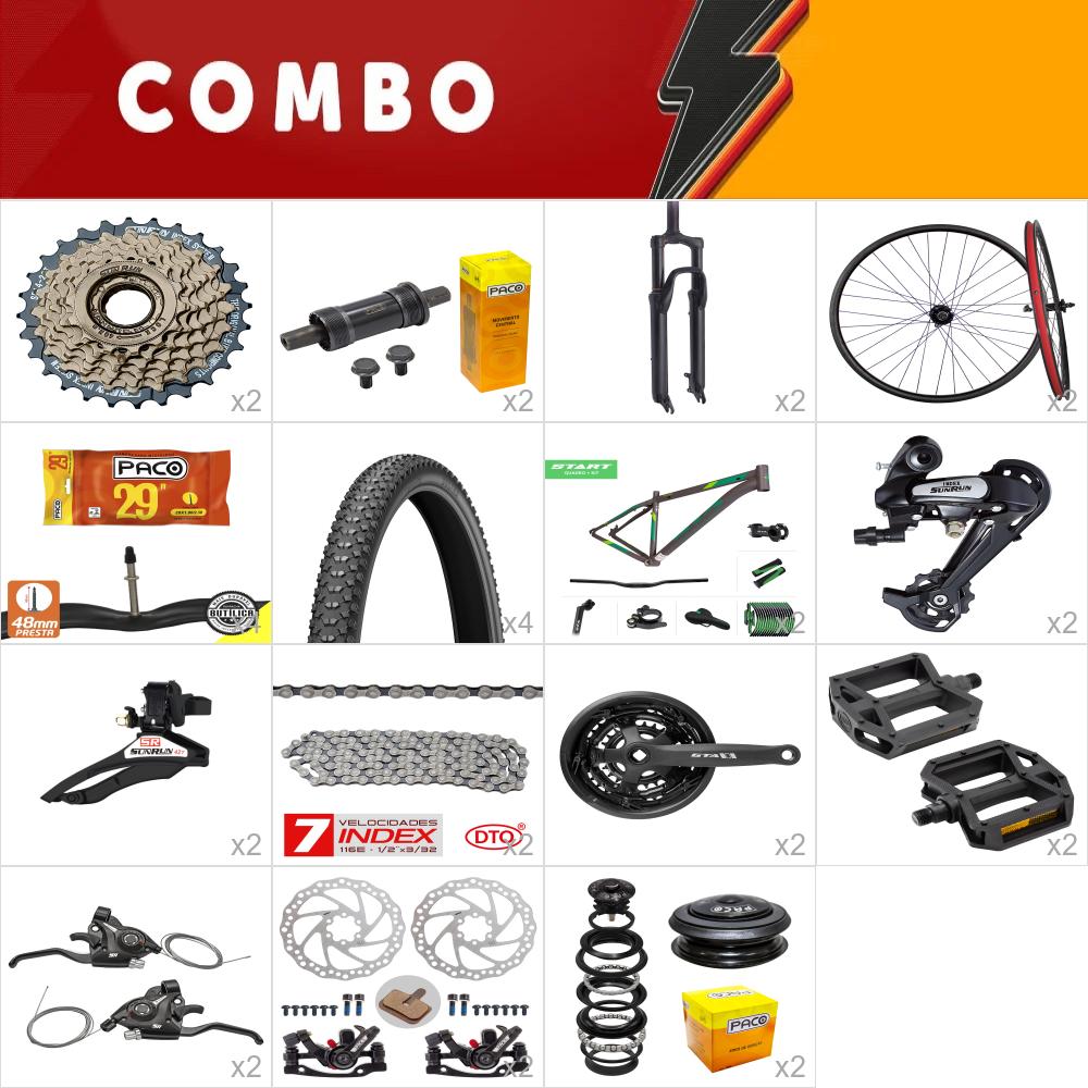         combo 29 2x start tam. 21 cinza/verde - sem cabos e conduites - confira itens